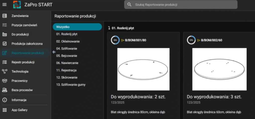 Raportowanie produkcji